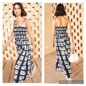 Ulla Johnson Akshara Dress Sleeveless Midi 100% Cotton Tie Dye sz 2 Black White
